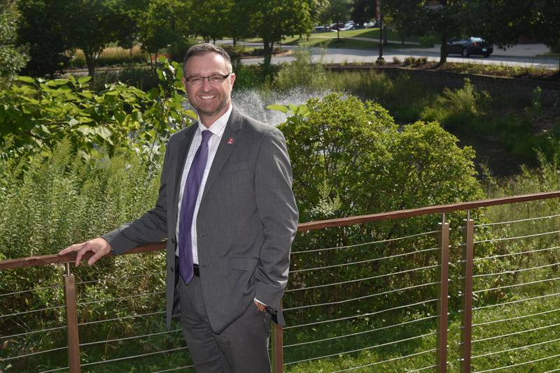 New Benedictine University president Joseph Foy poses on the Lisle campus.