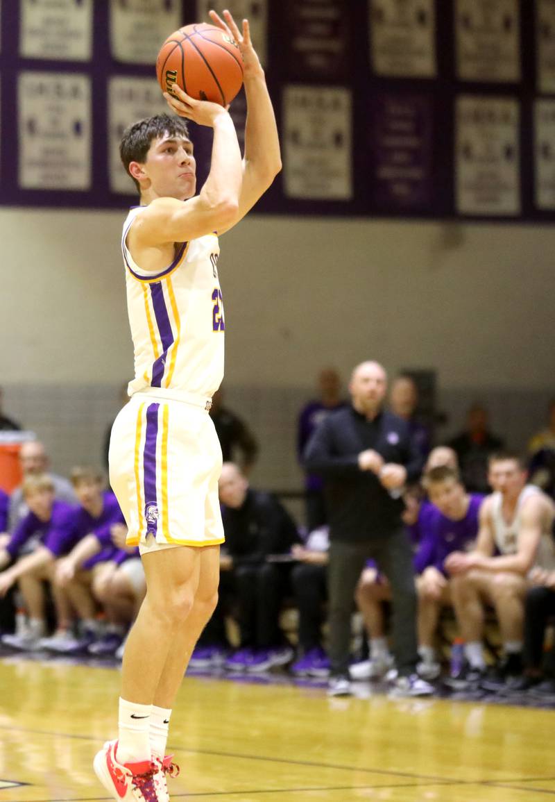 Downers Grove North’s Jack Stanton shoots three points during the Class 4A Downers Grove North Regional final against Neuqua Valley on Friday, Feb. 23, 2024.