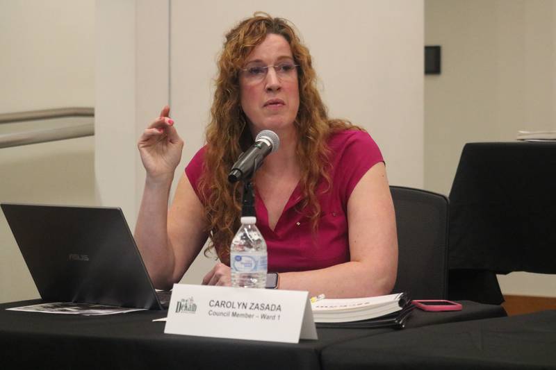 First Ward Alderwoman Carolyn Zasada speaks at the June 26, 2023 meeting of the DeKalb City Council.