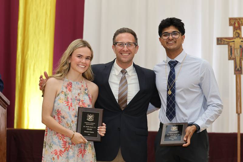 Montini Catholic High School recognized graduating seniors Hailey Goetz and Anjay Dhir as its annual St. Pope Paul VI Award winners at its Founder’s Day Award Ceremony on May 17, 2024