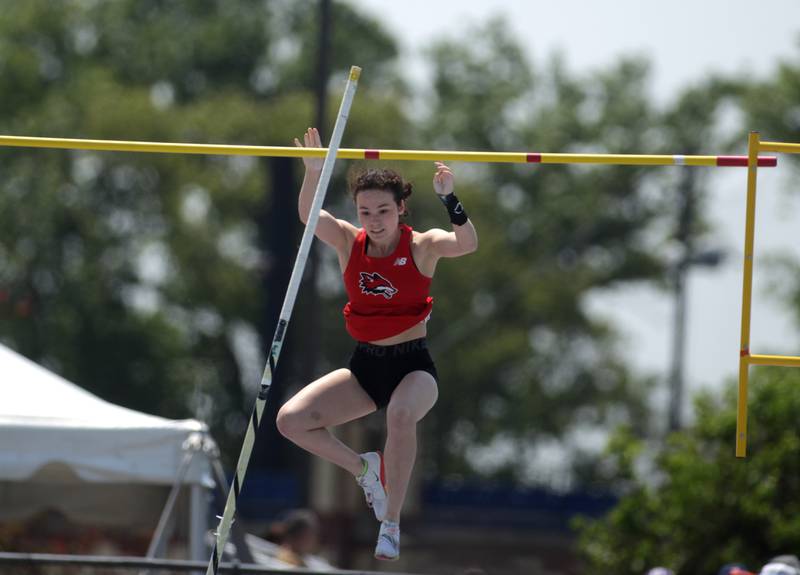 Yorkville’s Mia Boule competes in the 3A pole vault during the IHSA State Track and Field Finals at Eastern Illinois University in Charleston on Saturday, May 20, 2023.
