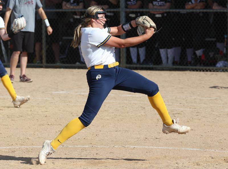 Sterling's Sienna Stingley delivers a pitch during their Class 3A sectional semifinal against Prairie Ridge Wednesday, May 29, 2024, at Sycamore High School.