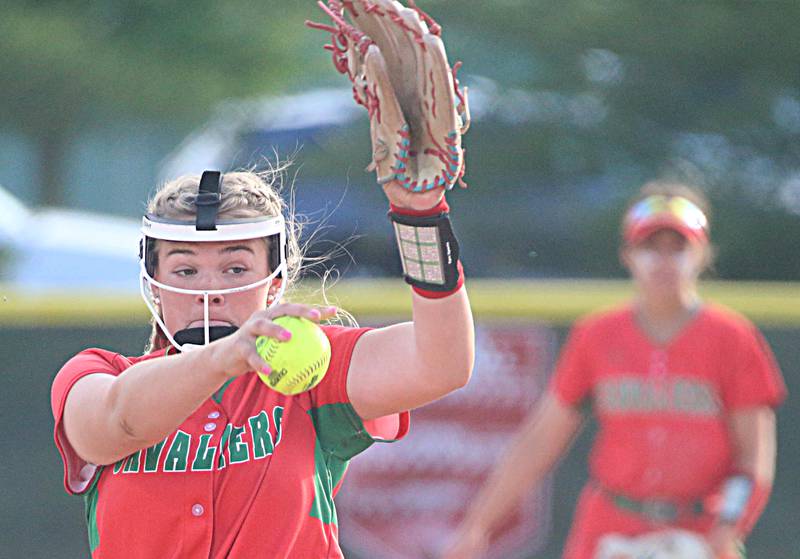 L-P pitcher Taylor Vescogni delivers a pitch to Streator during the Class 3A Regional semifinal game on Tuesday, May 21, 2024 at Metamora High School.