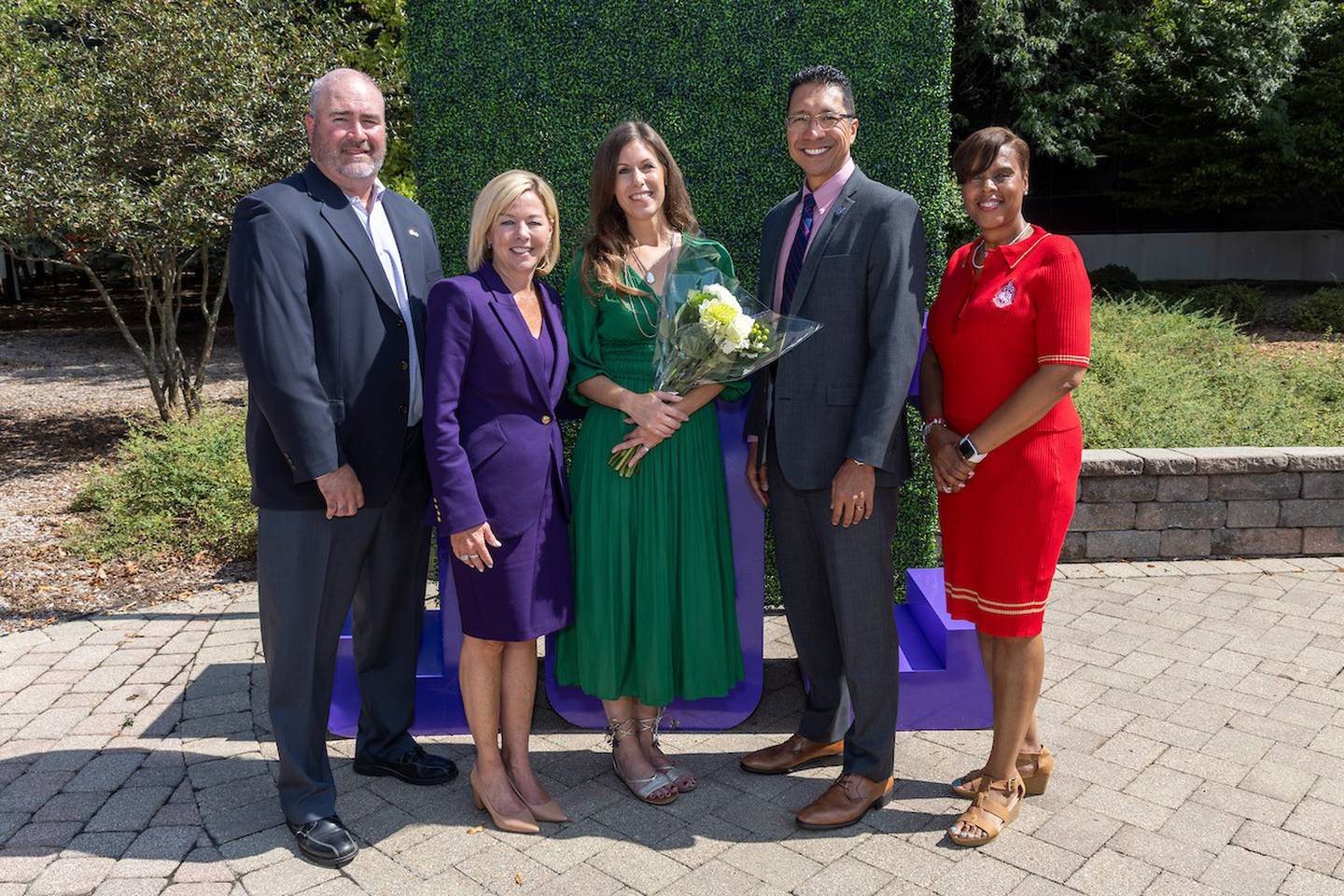 Kelly Rohder-Tonelli, Joliet Junior College's executive director of strategic engagement, is the recipient of the Joliet Region Chamber of Commerce & Industry's 2024 ATHENA Award. Pictured, from left, are Mike Paone, Joliet Chamber executive vice president; Jen Howard, Joliet Chamber president; Rohder-Tonelli, JJCs executive director of strategic engagement; Clyne Namuo, JJC president, JJC; Yolanda Farmer, JJC executive vice president.