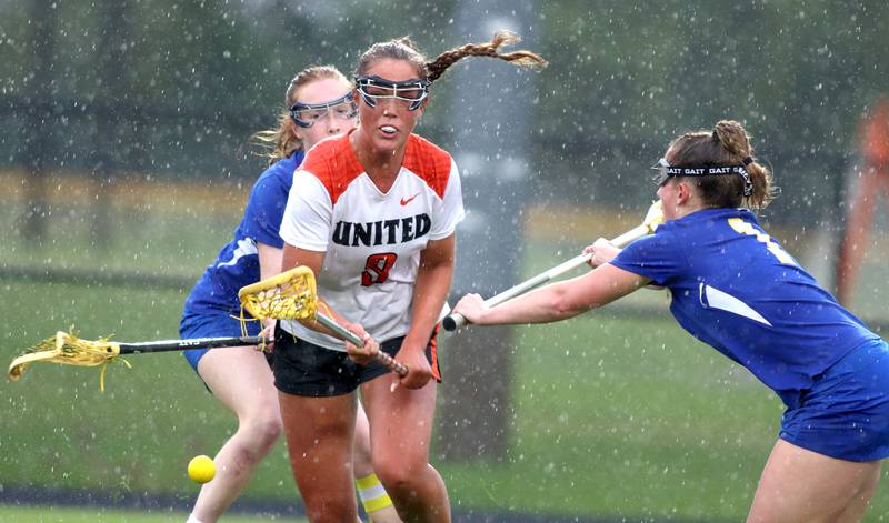 Crystal Lake Central’s Fiona Lemke pursues the ball against Lake Forest during girls lacrosse supersectional action at Metcalf Field on the campus of Crystal Lake Central Tuesday.