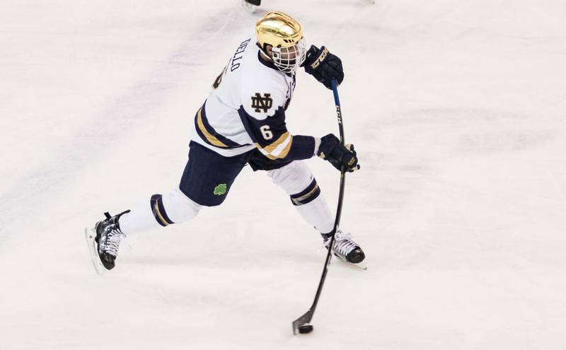 Crystal Lake native Tory Dello will try to help Notre Dame to a national championship when the Fighting Irish open the Frozen Four on Thursday at the United Center.