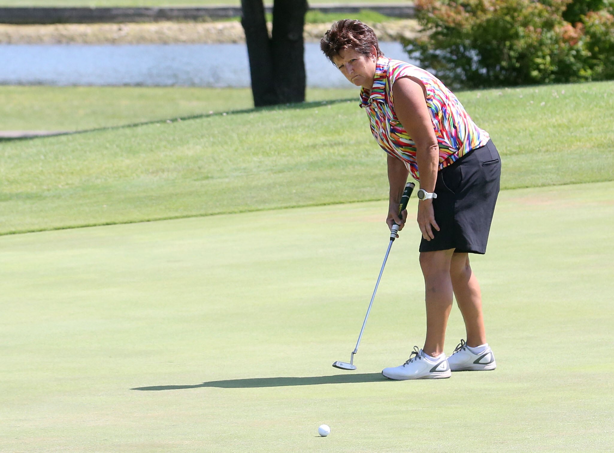 Cheri Russell puts on the sixth hole during the Illinois Valley Womens Golf Championship on Saturday, Aug. 11, 2024 at Deer Park Golf Club in Oglesby.