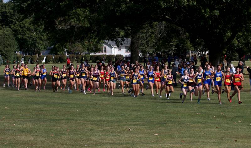 Girls compete in the Gary Coates Cross Country Invitational on Saturday, Sept. 14, 2024 Zearing Park in Princeton.