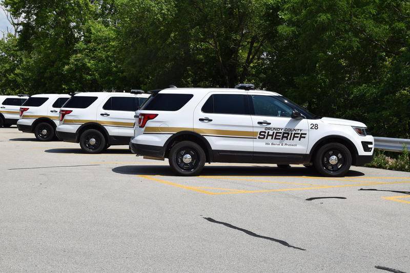 Grundy County Sheriff's Department vehicles are seen lined up outside the department's headquarters in Morris. Morris PD are investigating the theft of a Grundy County squad car, according to a release issued by MPD on Tuesday.