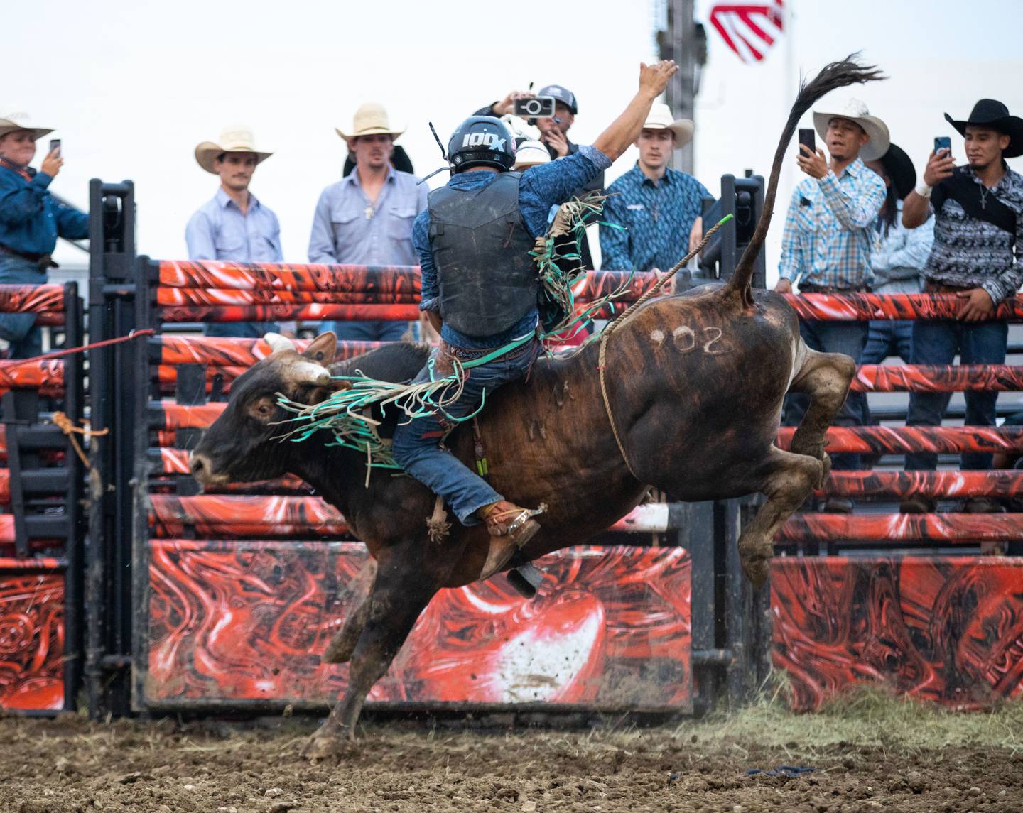 Ramon Veloz of Mexico rides the bull Jakal at the Kane County Fair's rodeo in St. Charles on Saturday, July 15, 2023.