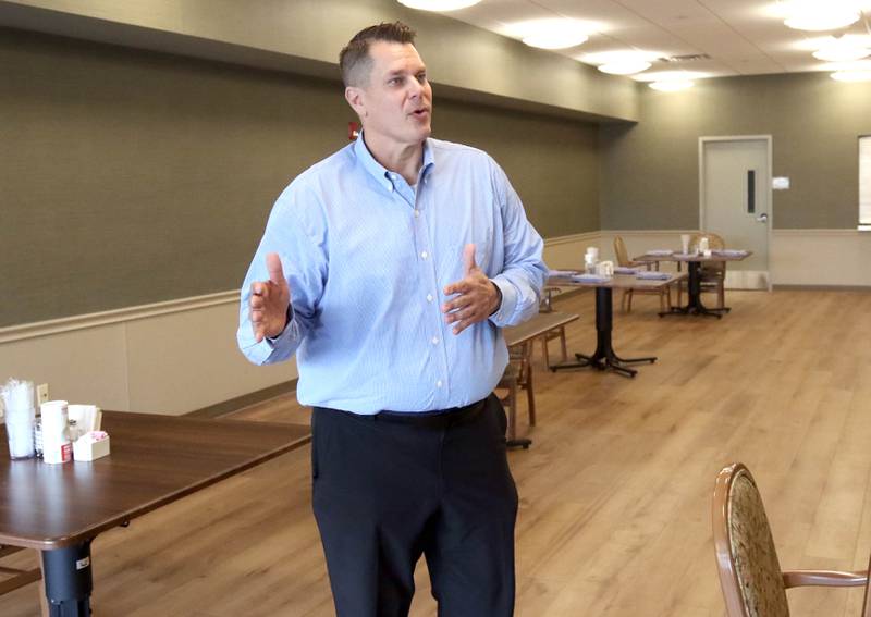 Brian Gregory, DeKalb County administrator, talks Wednesday, July 10, 2024, about the DeKalb County Rehab and Nursing Center’s new transitional care wing. Gregory is standing in the cafeteria of the new addition.