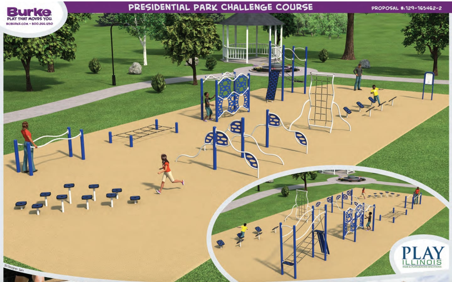 A rendering of the challenge course for Algonquin's Presidential Park.