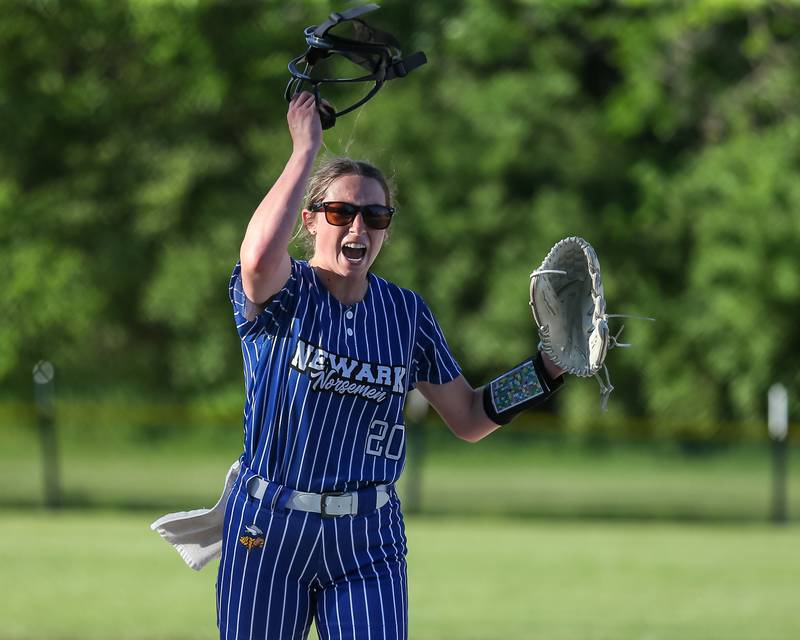 Newark's Kodi Rizzo (20) reacts after striking out the last batter during Class 1A Newark Regional final game between St. Edwards at Newark. May 17th, 2024.