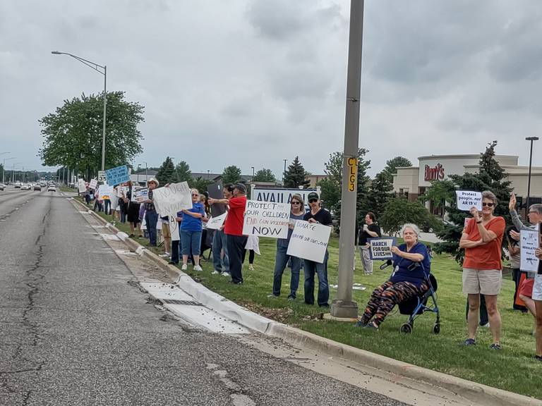 Dozens of McHenry County and Crystal Lake residents, including teachers, parents, local officials, and kids, lined Route 14 Saturday afternoon to at a March For Our Lives rally to protest inaction on gun safety in the wake of the Uvalde massacre.