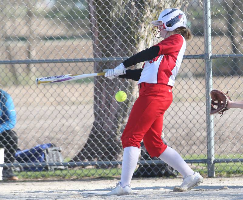 Earlville's Sophia Kordick strikes out swinging against Somonauk on Friday, April 12, 2024 at Earlville High School.