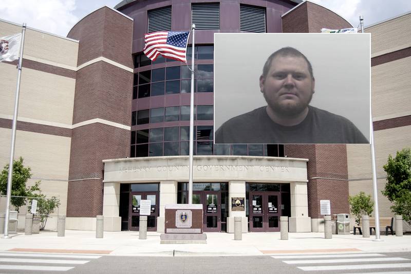 Donald J. Peters, 34, of Cary, who works at Westfield Community School in Algonquin, a Community Unit School District 300 was arrested Tuesday and charged with two Class X felony counts of solicitation and reproduction or distribution of child pornography. (Inset photo provided by Algonquin Police Department)