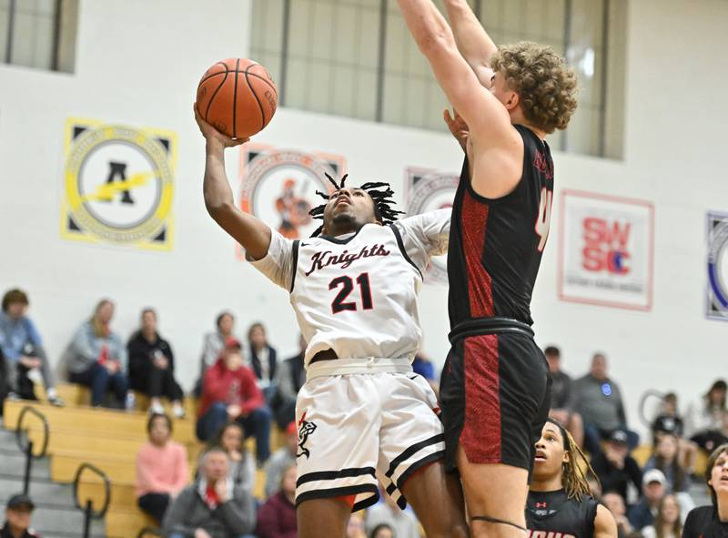 Lincoln-Way Central's Korey Cagnolatti goes up the a layup during a conference game against Bradley on Friday, Feb. 09, 2024, at New Lenox. (Dean Reid for Shaw Local News Network)