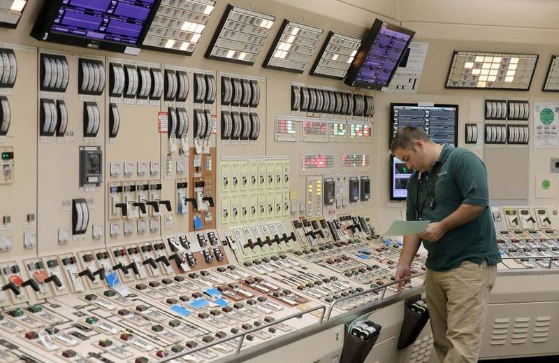 Reactor operator Kurt Bielefeldt looks over things in the control room at the Byron Generating Station Tuesday, Oct. 17, 2023, in Byron.