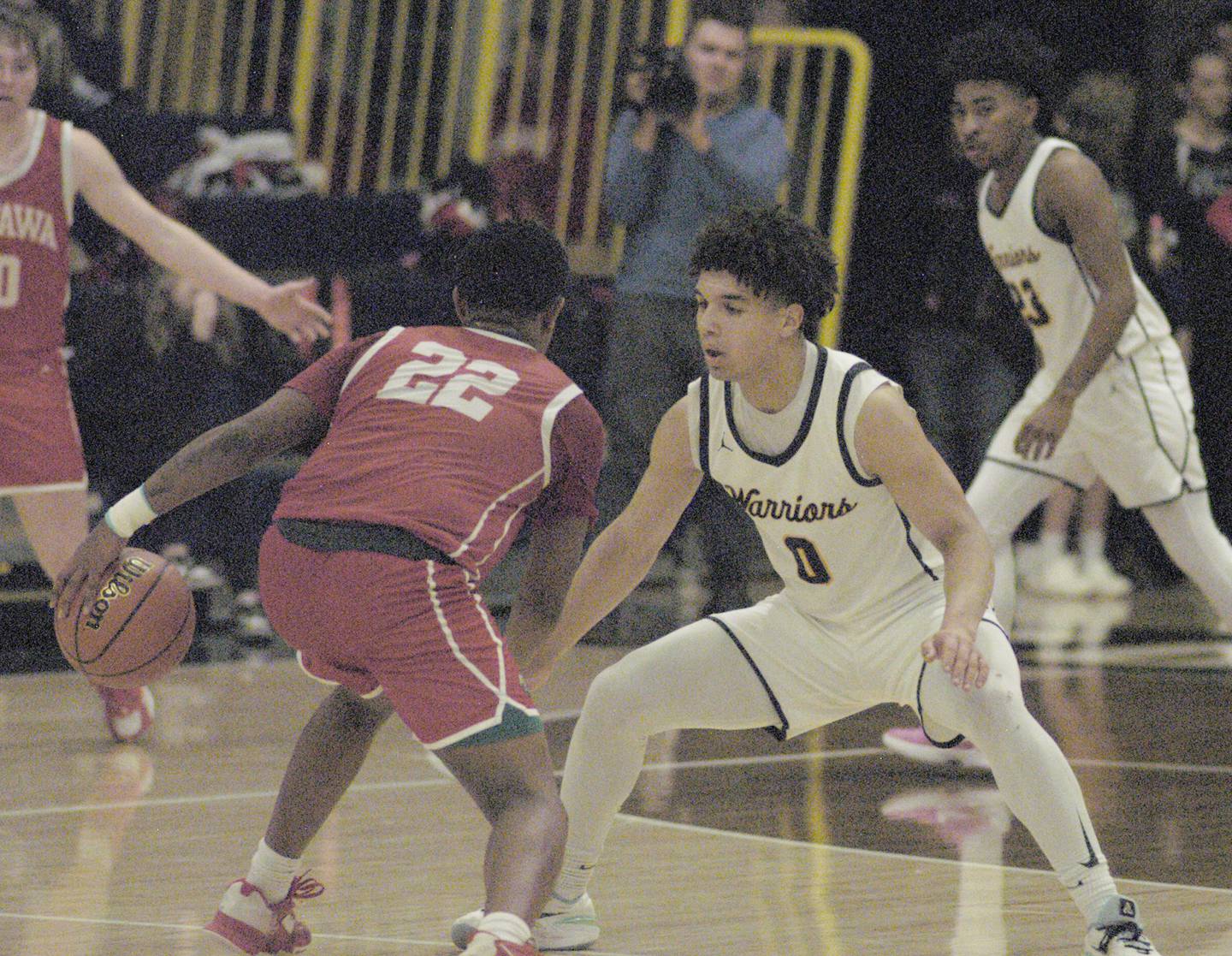 Ottawa's Tristan Finley brings the ball up against Sterling's Andre Klaver during Sterling’s 3A Regional semifinal game Wednesday, Feb. 21, 2024, at Sterling High School.