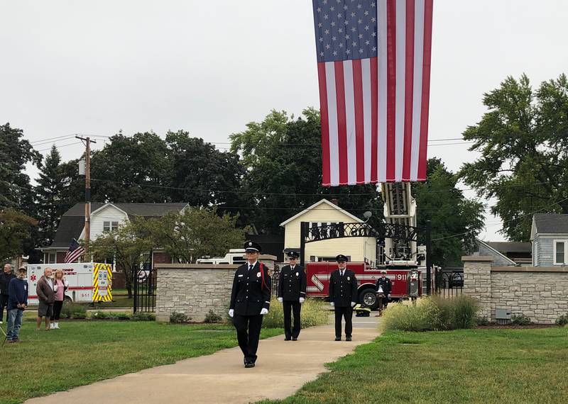 Members of the McHenry Township District Fire District participated Monday, Sept. 11, 2023, in the city's annual 9/11 remembrance ceremony at Veterans Memorial Park.