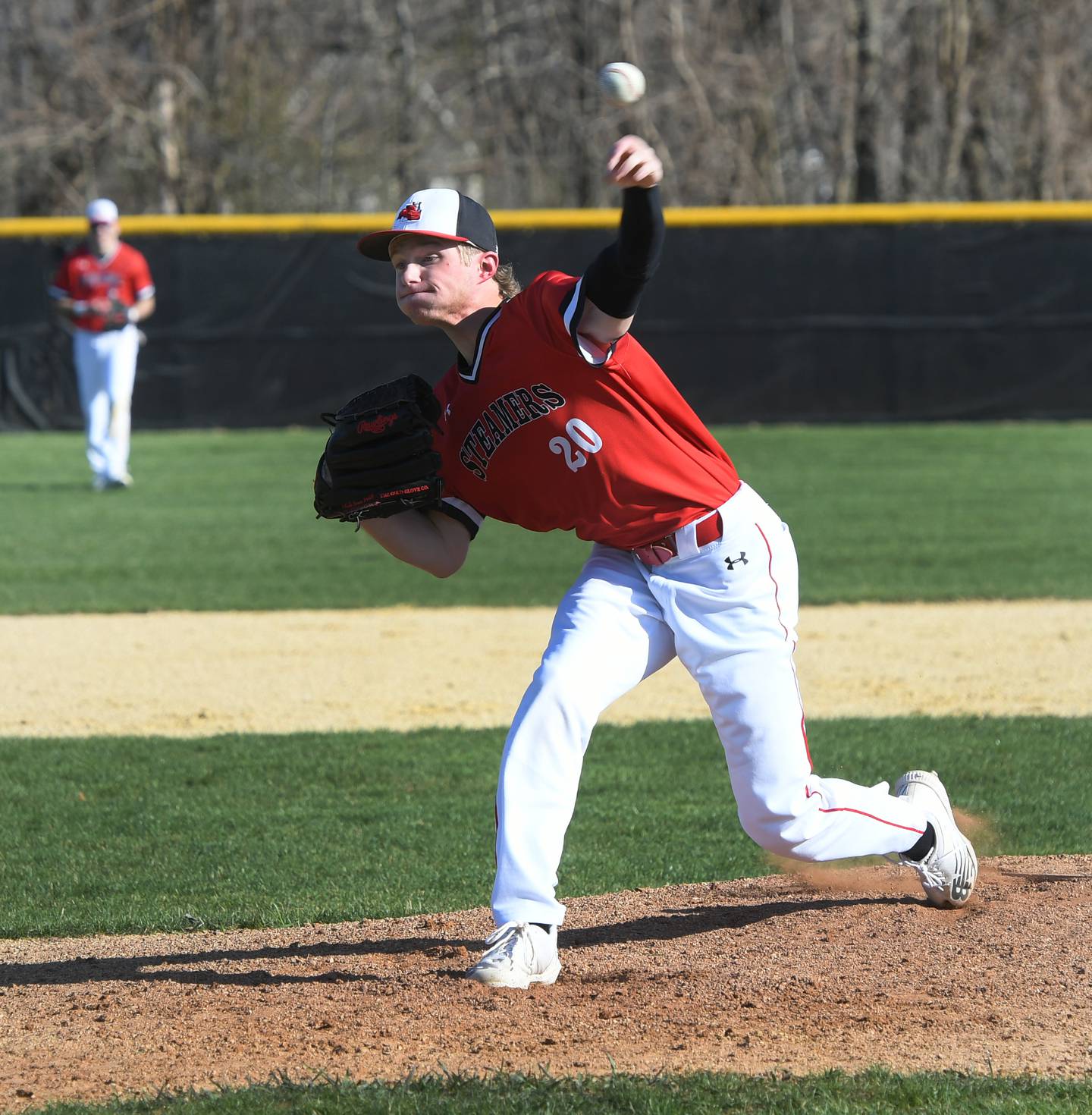 Fulton's Drew Dykstra pitches against Galena on April 21.