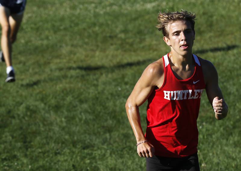 Huntley’s Tommy Nitz cruises to a first place in the boys race of the McHenry County Cross Country Invite on Saturday, August 31, 2024, at McHenry Township Park in Johnsburg.