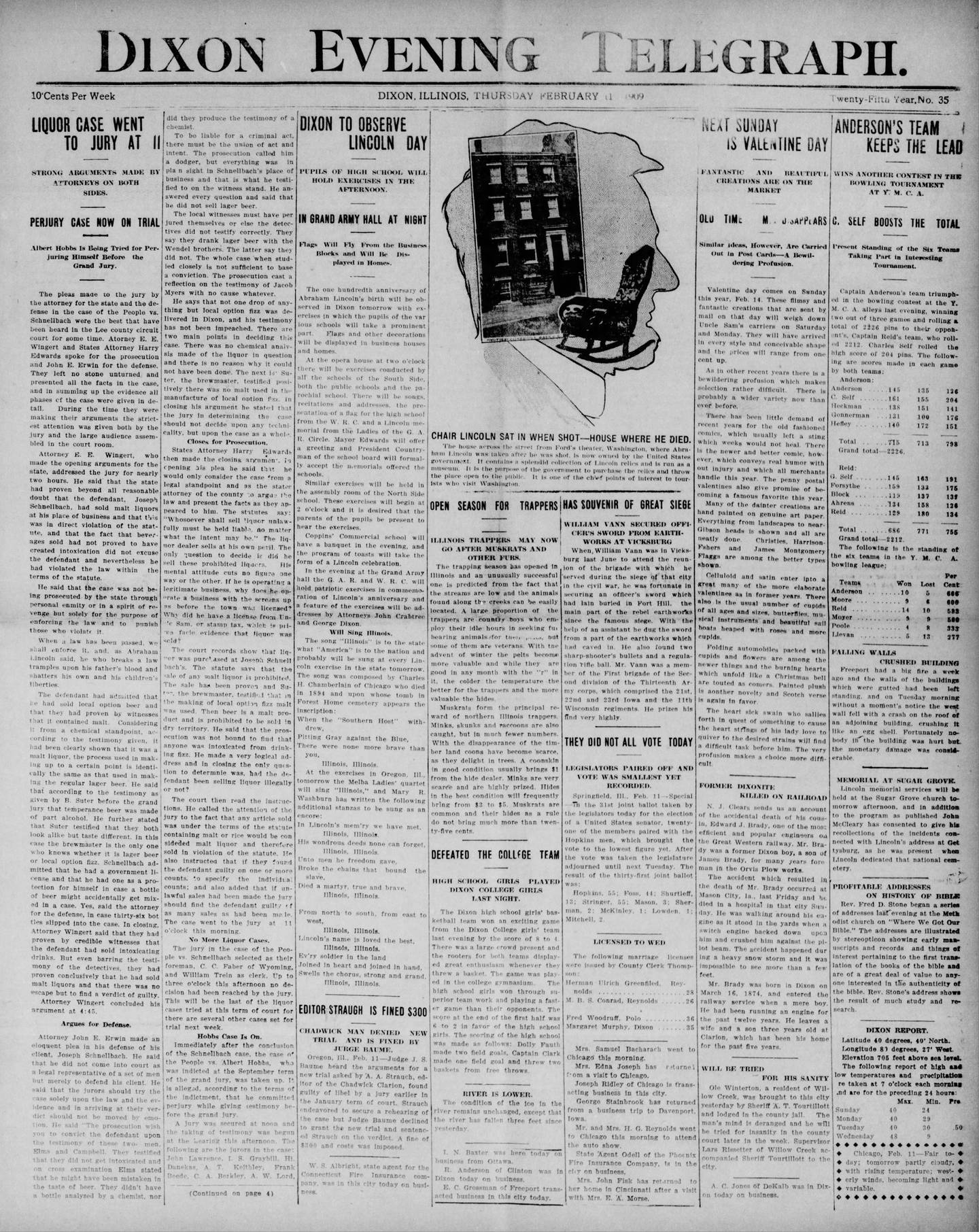 The Dixon Evening Telegraph on Feb. 11, 1909.