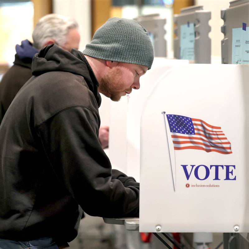 Joe Shippy, from DeKalb, votes in the primary election Tuesday, March 19, 2024, in the polling place at Westminster Presbyterian Church in DeKalb.