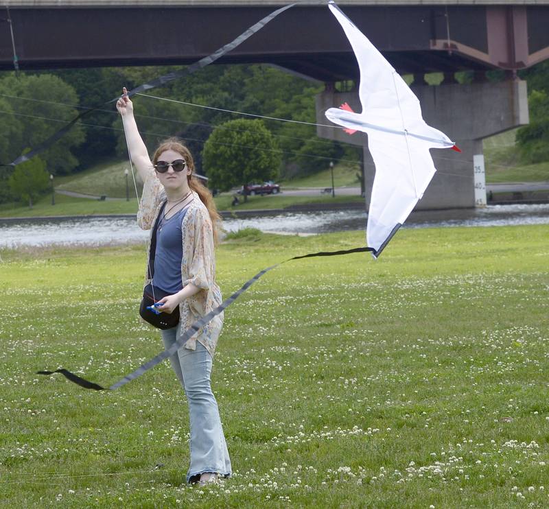 Violet Williams works to get her kite airborne during Kites in Flight at Ottawa’s Riverfront Saturday.