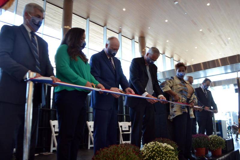Will County officials cut the ribbon celebrating the completion of the new Will County Courthouse on Oct. 9 in Joliet.