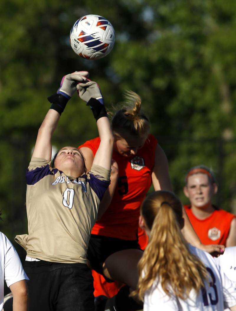 Wauconda's Makayla Doschadis hits the ball away from Crystal Lake Central's Lizzie Gray during the IHSA Class 2A Grayslake North Regional championship soccer match on Friday, May 17, 2024, at Grayslake North High School.