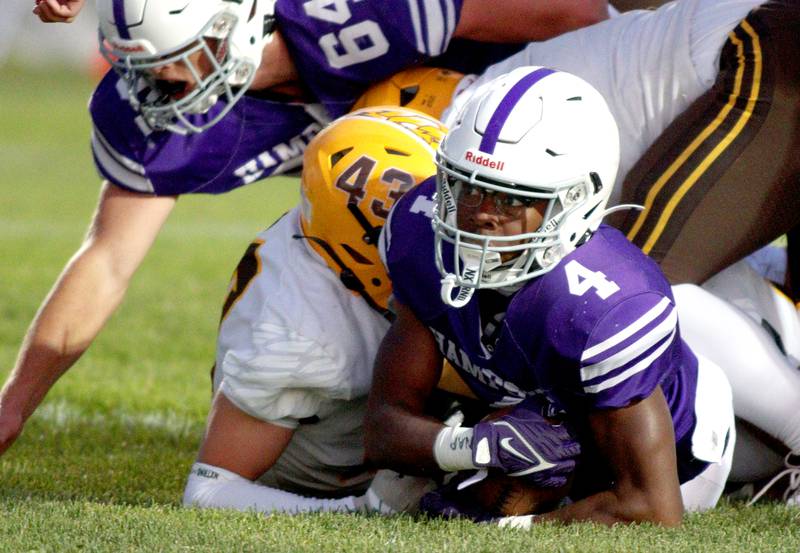 Hampshire’s Arshawn Rupert scores a touchdown against Jacobs in varsity football on Friday, Sept. 6, 2024, at Hampshire School in Hampshire.