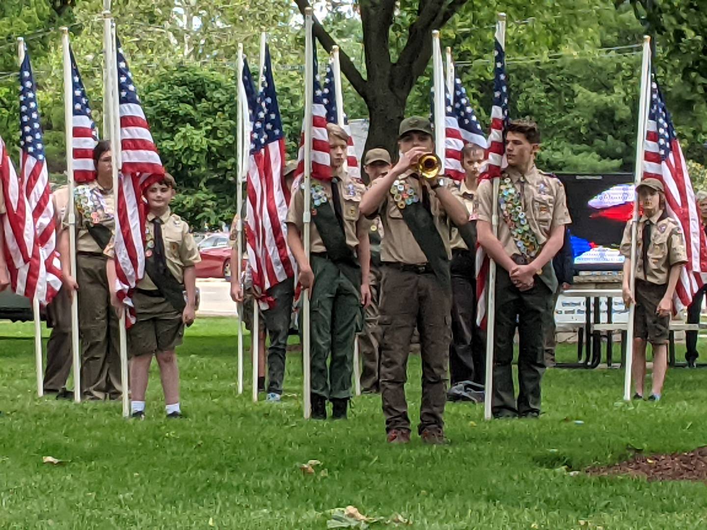 Yorkville Boy Scout Troop 40 participated in the Yorkville American Legion Memorial Day ceremony on May 27 in Town Square Park in Yorkville.