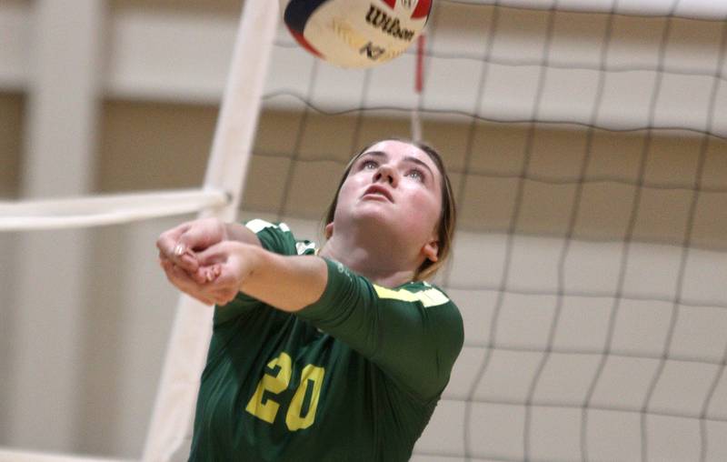 Crystal Lake South’s Morgan Johnson passes the ball against McHenry in varsity volleyball on Tuesday, Sept. 17, 2024, at Crystal Lake South High School in Crystal Lake.