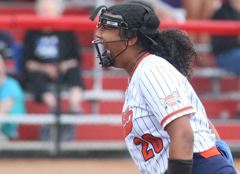 Oswego's Jaelyn Anthony reacts after defeating Mundelein during the Class 4A third place game on Saturday, June 8, 2024 at the Louisville Slugger Sports Complex in Peoria.