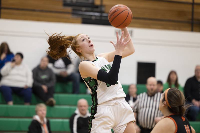 Rock Falls’ Emily Lego pulls down a pass Wednesday, Jan. 4, 2023 against Byron.