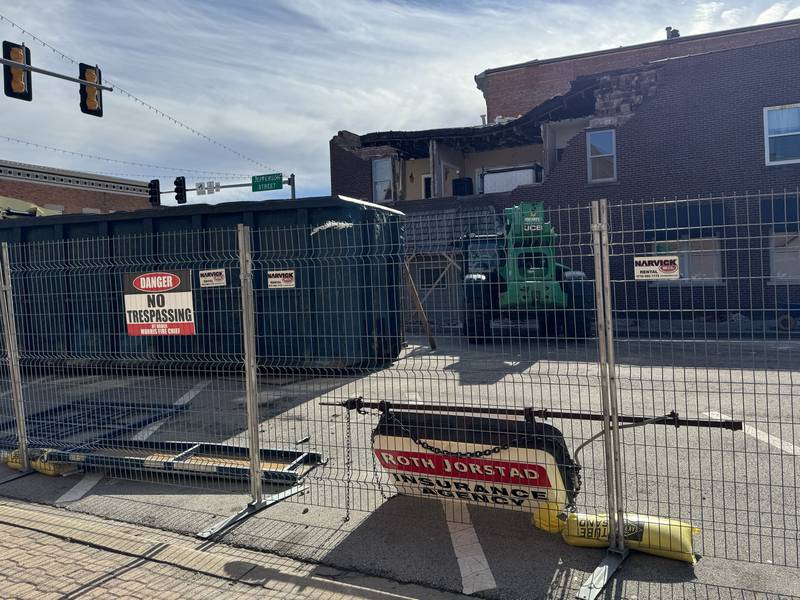 Jefferson Street in Morris is still blocked off as workers demolish 322 Liberty St.