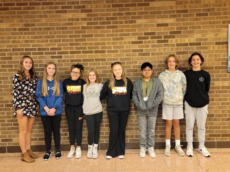 Ottawa Shepherd Middle School’s September and October champions of the charter are (left to right) Ashlynn G., Ember B., Ava M., Maddyn J., Paisley S., Angel M., Kaden K., and Aleixo F. These students have been recognized for their superior respectful behavior.