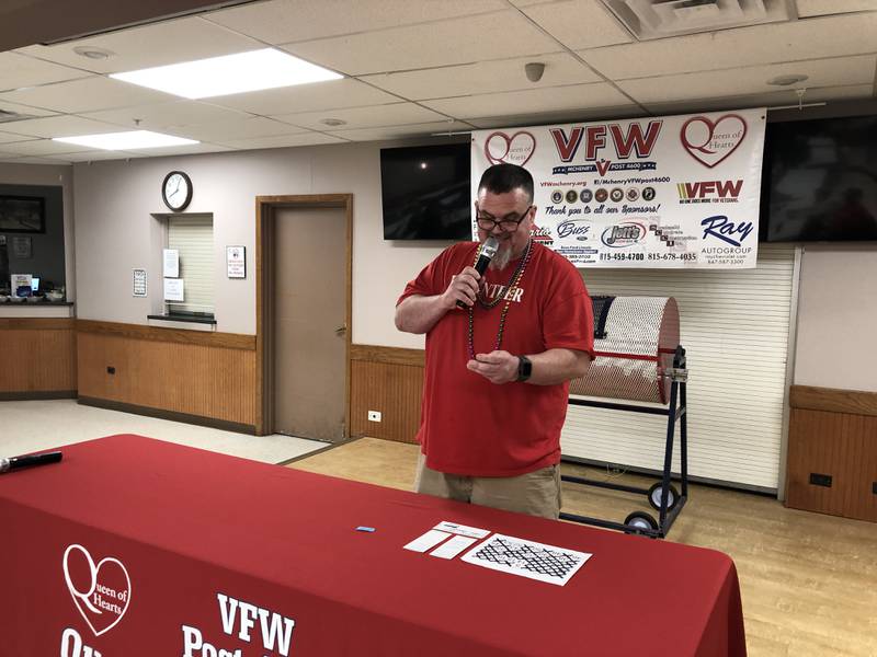 Ben Keefe pulls a McHenry VFW Queen of Hearts ticket on Tuesday, Feb. 13, 2024. The winning ticket holder did not pick the winning card out of the deck, but still walked away with $42,557 for picking one of the two Jokers.