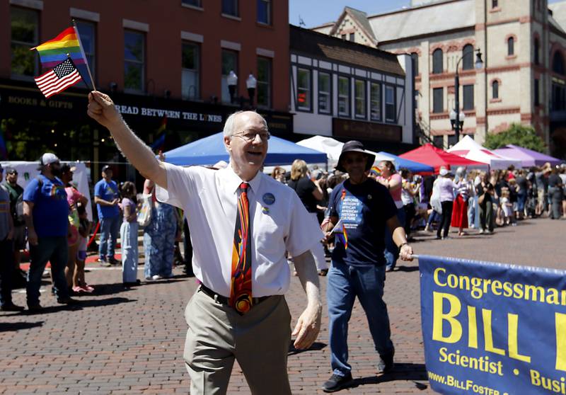 Democratic U.S. Rep. Bill Foster of Naperville, marches Woodstock PrideFest Parade on Sunday, June 9, 2024, around the historic Woodstock Square.