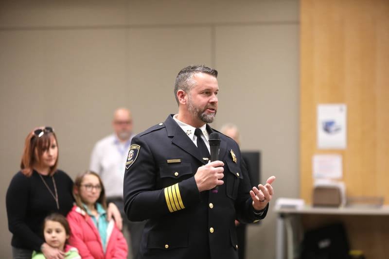 Kane County Sheriff Ron Hain gives an address after being sworn in for another term as sheriff at the Kane County Circuit Court in St. Charles on Monday, Dec. 5, 2022.