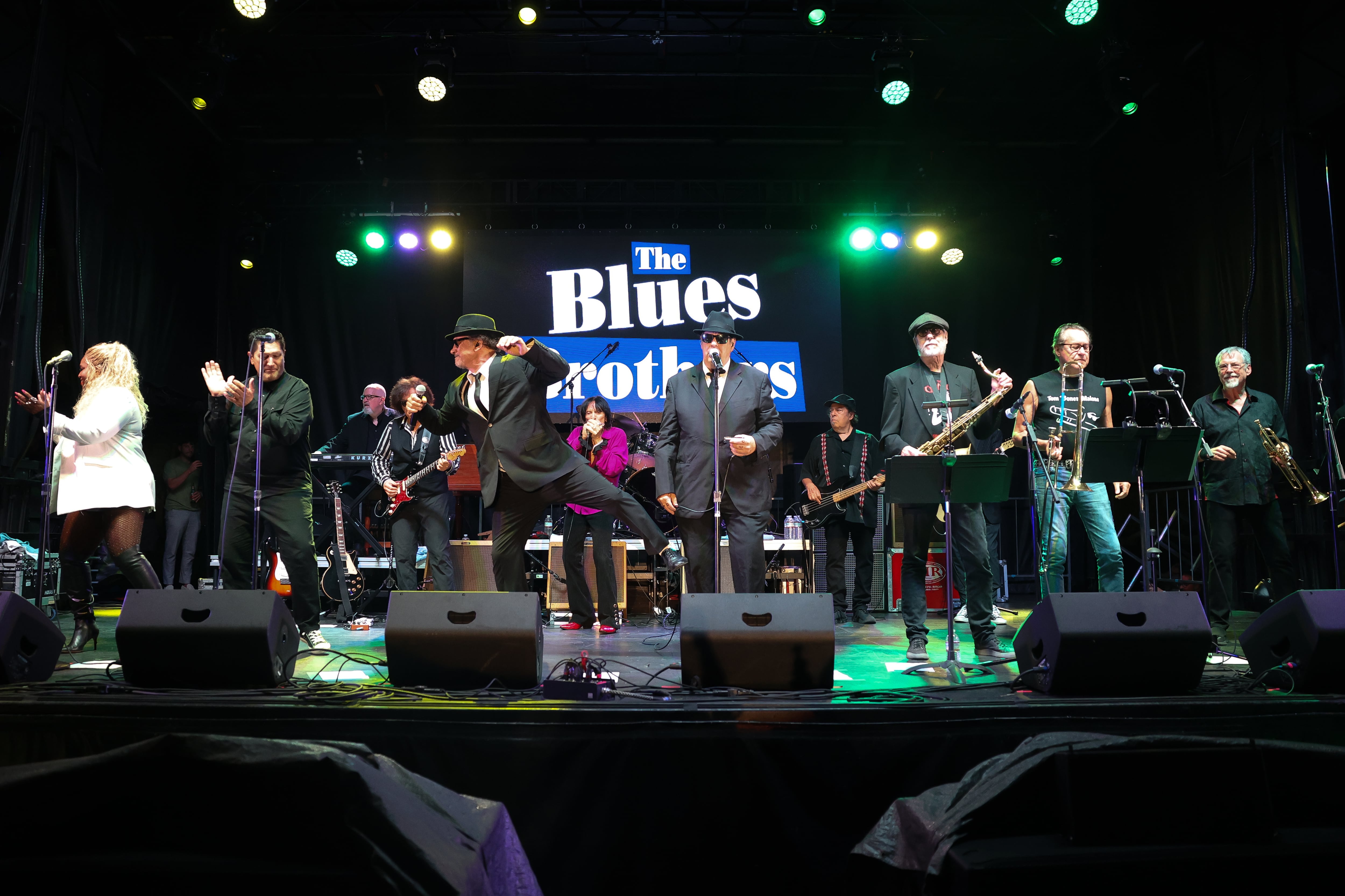 Jim Belushi. aka Zee Blues, and Dan Aykroyd, aka Elwood Blues, performs at Blues Brothers Con: The Sequel on Saturday, Aug. 17, 2024 at the Old Joliet Prison.