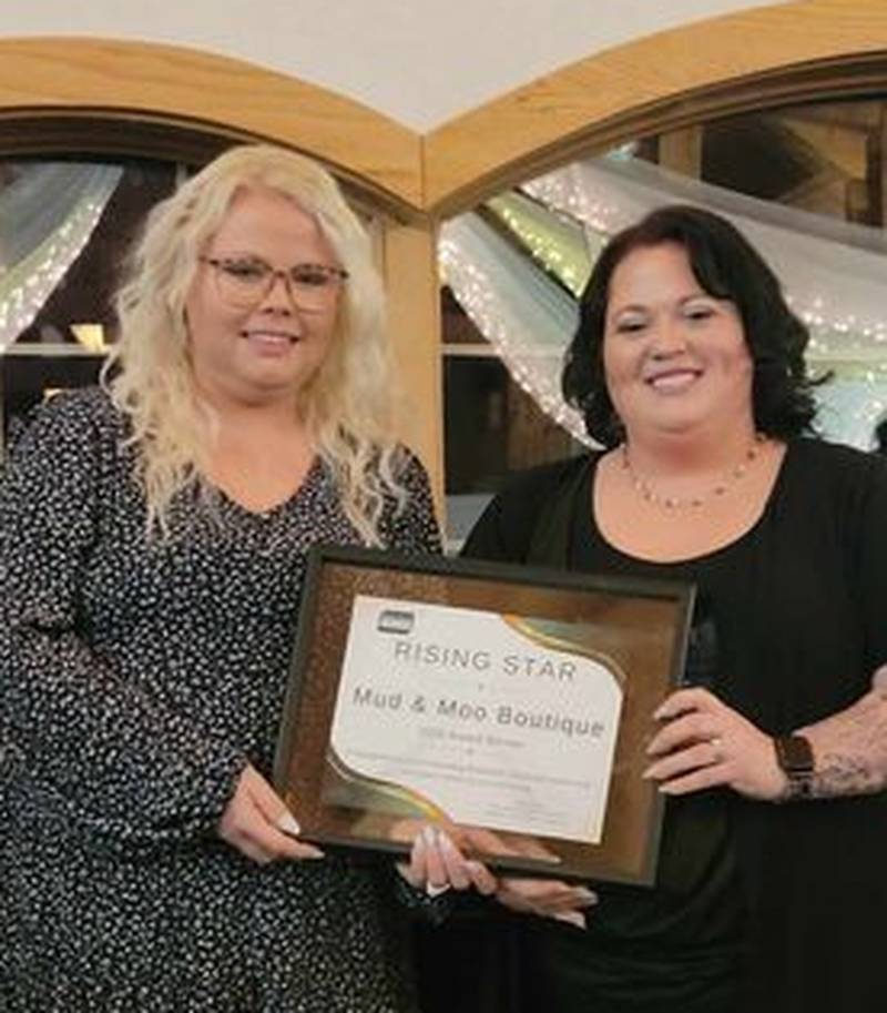Mud & Moo Boutique owners Ashley Kness and Chaley Sexton were the winners of the Rising Star Award at the Rock Falls Chamber of Commerce's annual Community Awards on Thursday, Feb. 22, 2024.