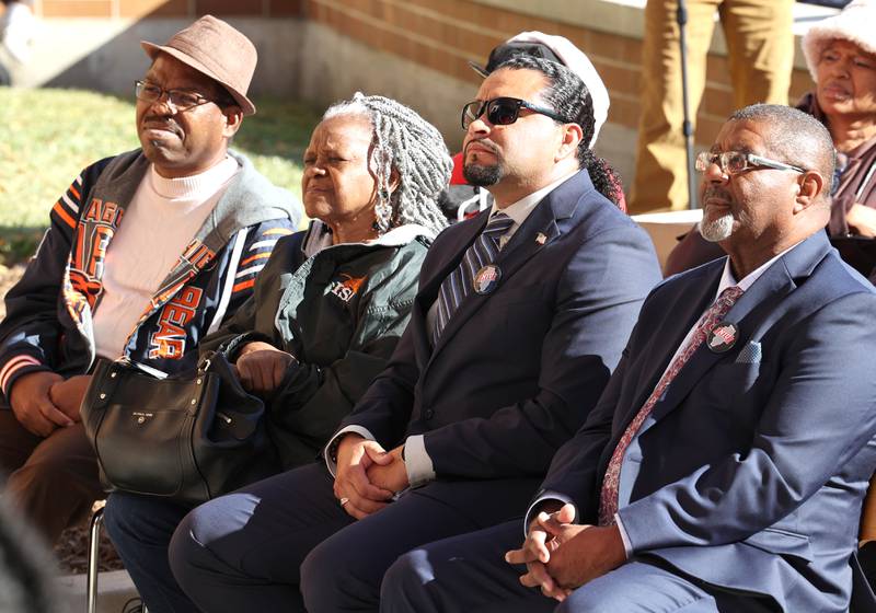 Members of Fanny Ruth Patterson's family listen to speakers Friday, Oct. 7, 2022, during a ceremony where New Residence Hall at Northern Illinois University is renamed Fanny Ruth Patterson Complex in her honor. In 1915 Patterson was the university’s first Black graduate.