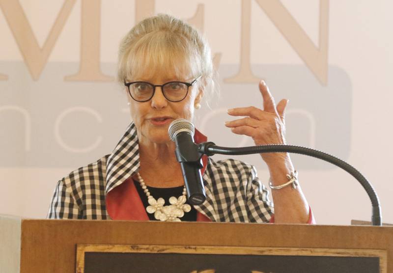 Award recipient Marcy Piekos speaks during the Northwest Herald's Women of Distinction award luncheon Wednesday June 5, 2024, at Boulder Ridge Country Club, in Lake in the Hills. The luncheon recognized 11 women in the community as Women of Distinction.