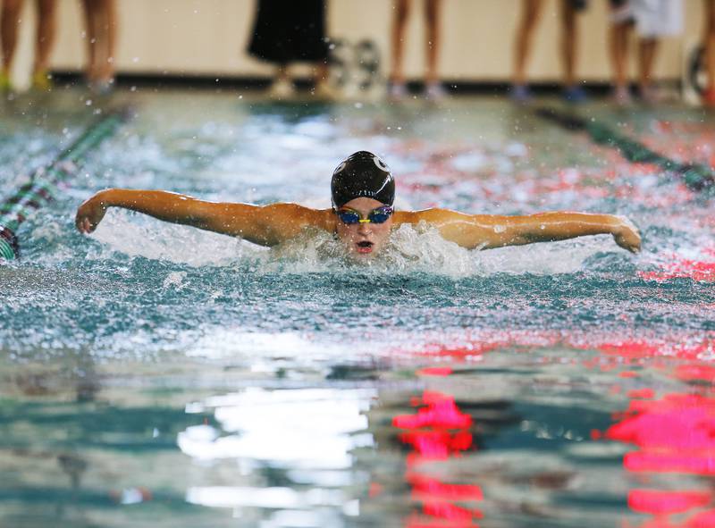 Crystal Lake Central Co-op's Avery Watson swims the butterfly during 200 IM at the Woodstock North Co-op swimming invitational on Saturday, September 18, 2021 at Woodstock North High School in Woodstock, IL.