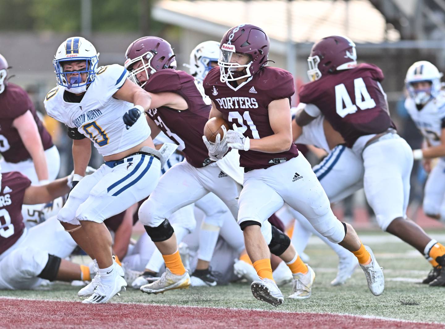 Lockport's Johnny Wesolowski runs in for a touchdown during a non-conference game against Wheaton North on Friday, Sep 06, 2024 at Lockport. (Dean Reid for Shaw Local News Network)