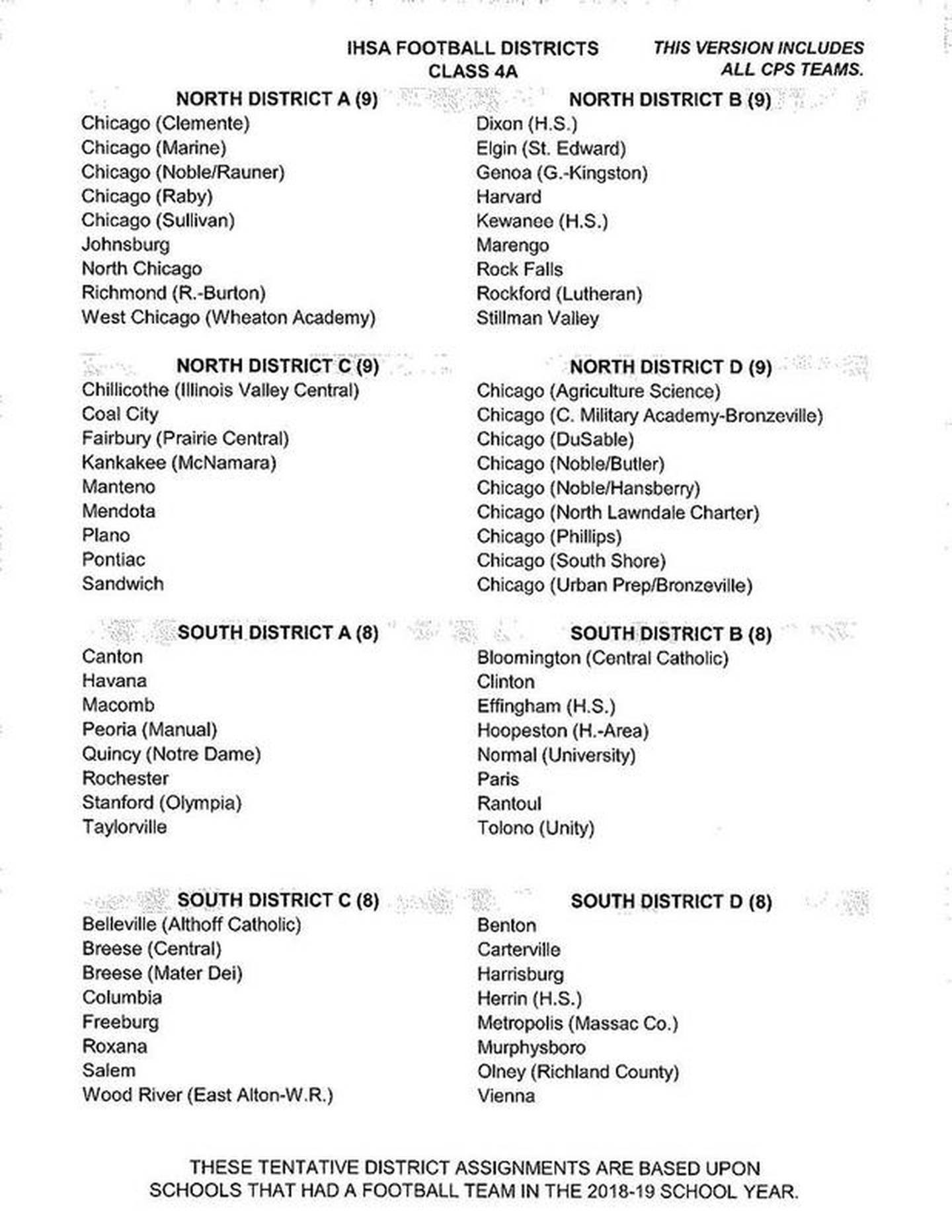 IHSA draft of football redistricting model: Class 4A