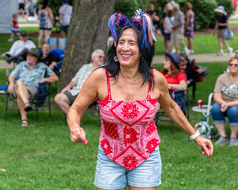 Martha Norgren of Grayslake dances at the Hinsdale 4th of July Family Celebration.  July 4th, 2024.