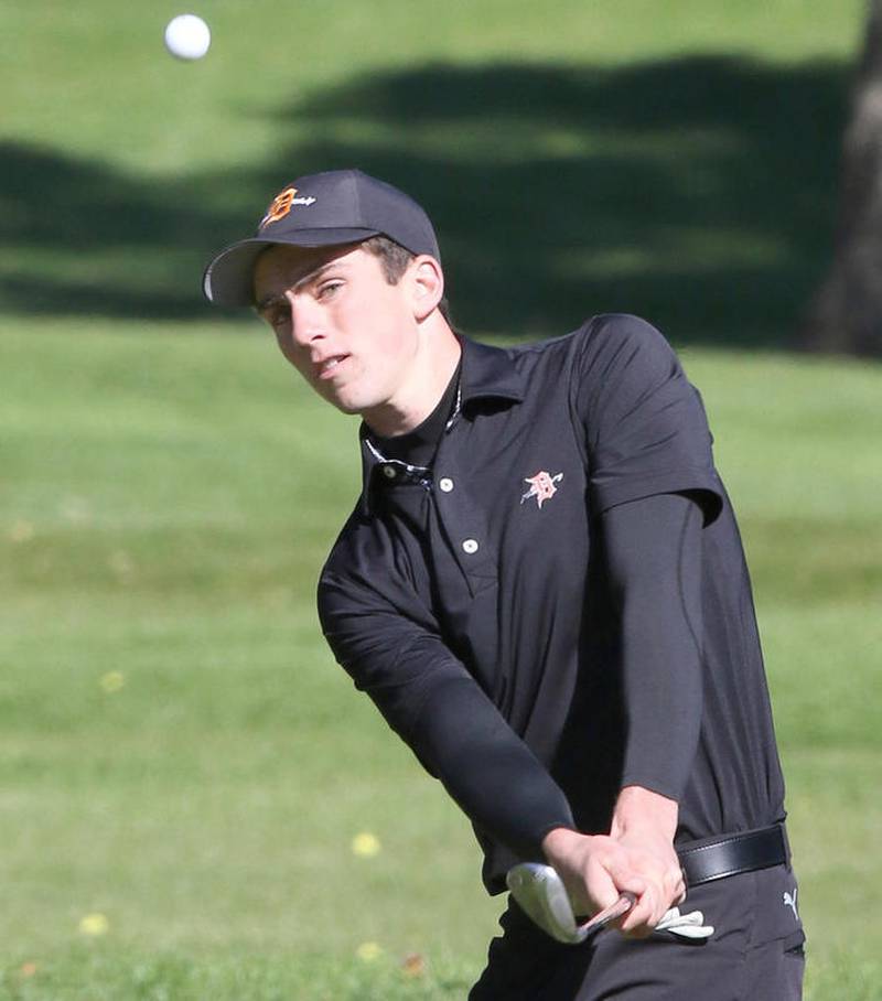 DeKalb's Jack Paeglow chips onto the first green Monday during the IHSA Class 3A DeKalb boys golf sectional at the Kishwaukee Country Club.